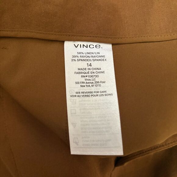 Vince High Waist Straight Leg Pant in Pecan Tan Linen Blend Minimal Plus Size 14 - Picture 6 of 6